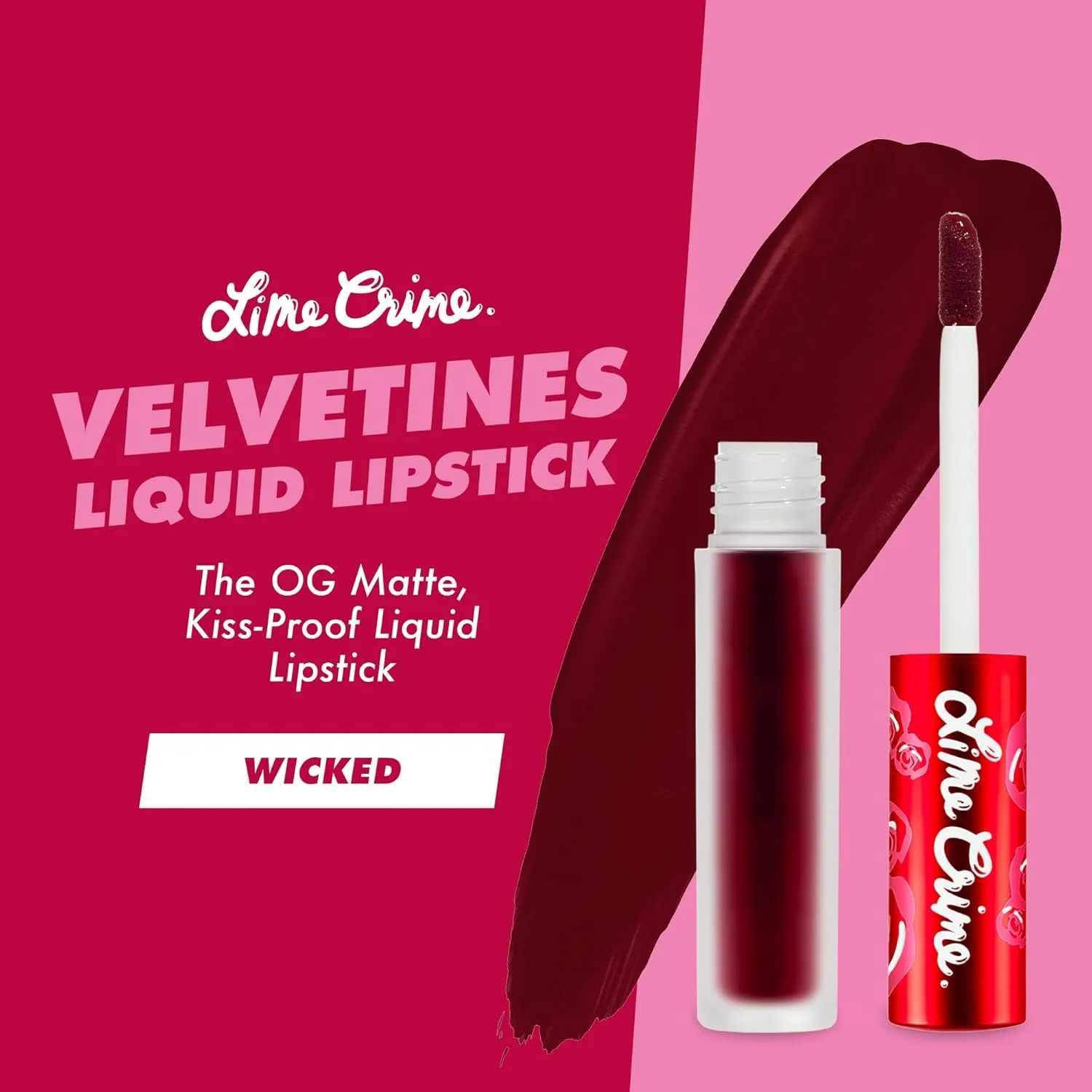 Lime Crime Velvetines Liquid Matte Lipstick, Wicked (Blood Red) - Bold, Long Lasting Shades & Lip Lining - Stellar Color & High Comfort for All-Day Wear - Talc-Free & Paraben-Free