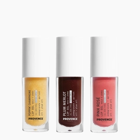 Lip Oil Pack of 3 Pink Rose, Poppin’ Champagne, Plum Merlot