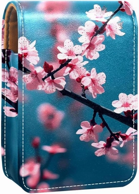 Lipstick Case,Leather Lip Gloss Lipstick Organizer with Mirror,Mini Lipstick Holder Bag,Chinese Style Plum Blossom