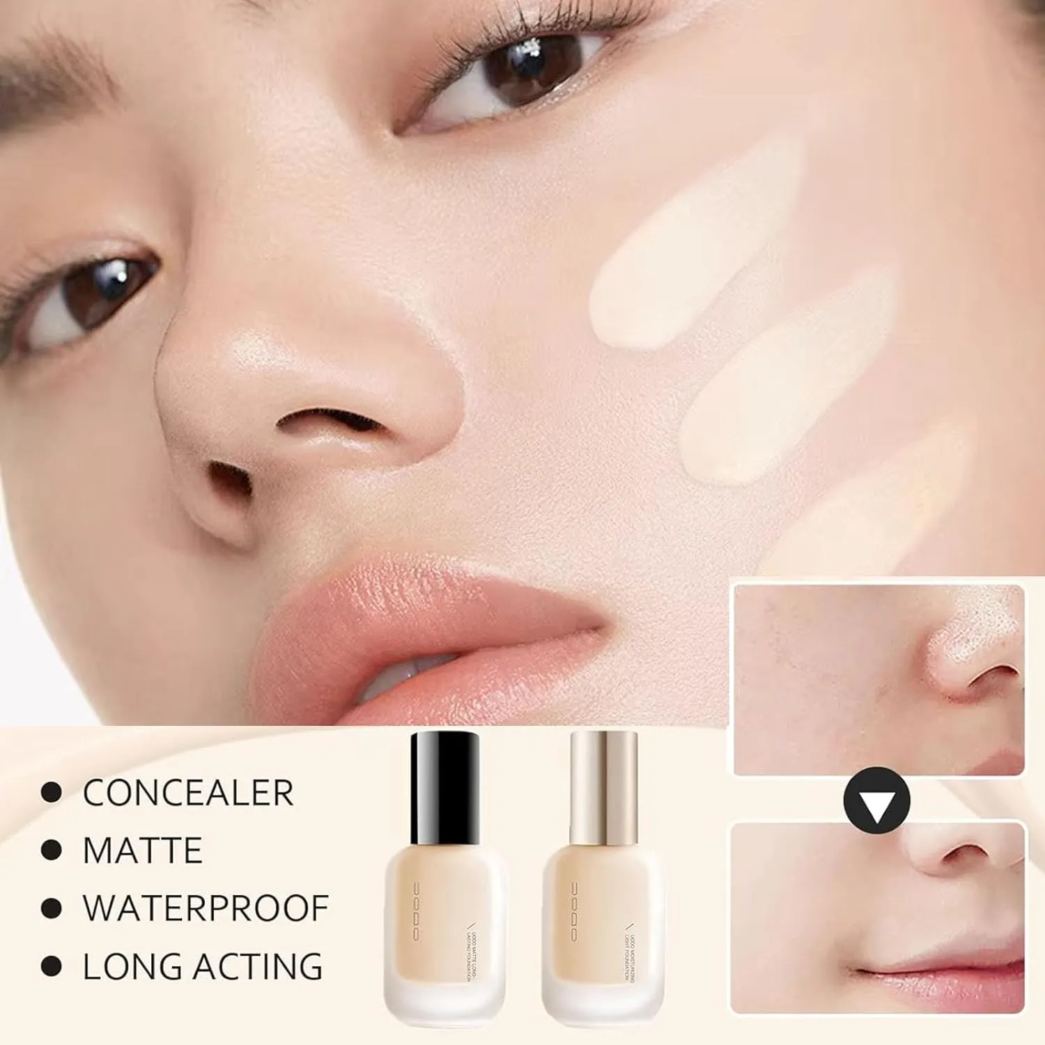 Liquid Foundation, Moisturizing Light Foundation, Matte Long-Lasting Cushion Concealer, Gauze Beauty LiquidFoundation (Moist 03 Natural)