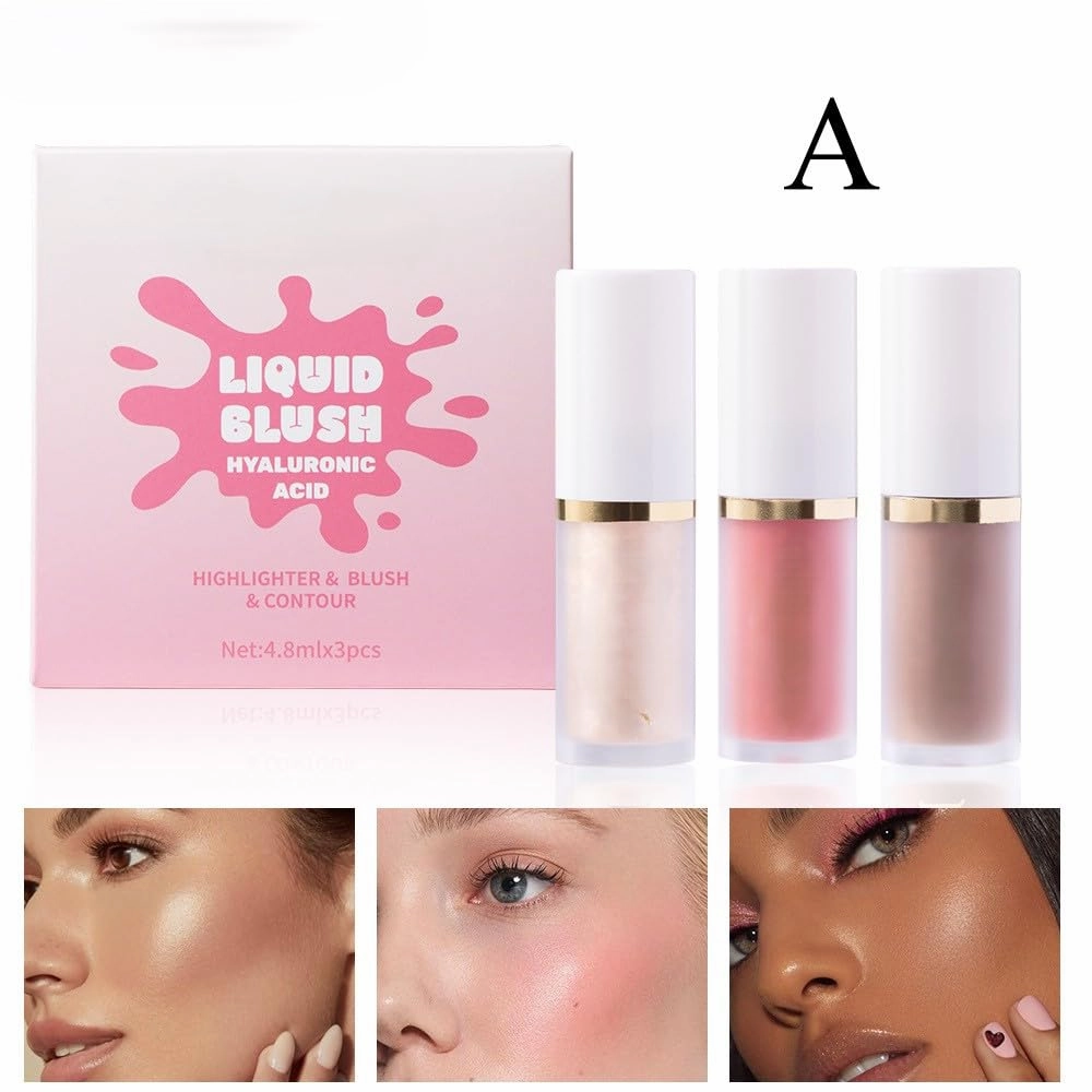Liquid Cheek & Highlighter Duo – Pearl-Infused, Natural Glow for Face & Lips,Non-Sticky, Vegan, For Gradient & Monochrome Makeup Kit (#A)