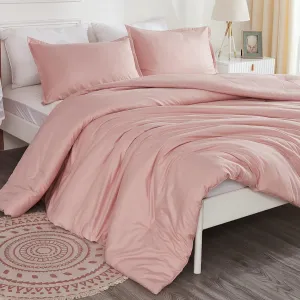 Litanika Pink Queen Size Comforter Set, 3 Pieces Blush Plain Bedding Comforter Set, All Season Bed Set (90x90In Comforter & 2 Pillowcases)