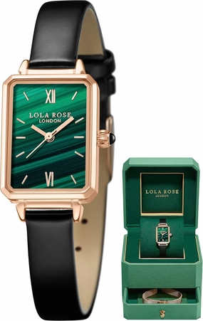 Lola Rose Dainty Women's Wrist Watch: Green Malachite Dial, Wrapped by Stylish Gift Box, Elegant Present for Ladies and Loved Ones