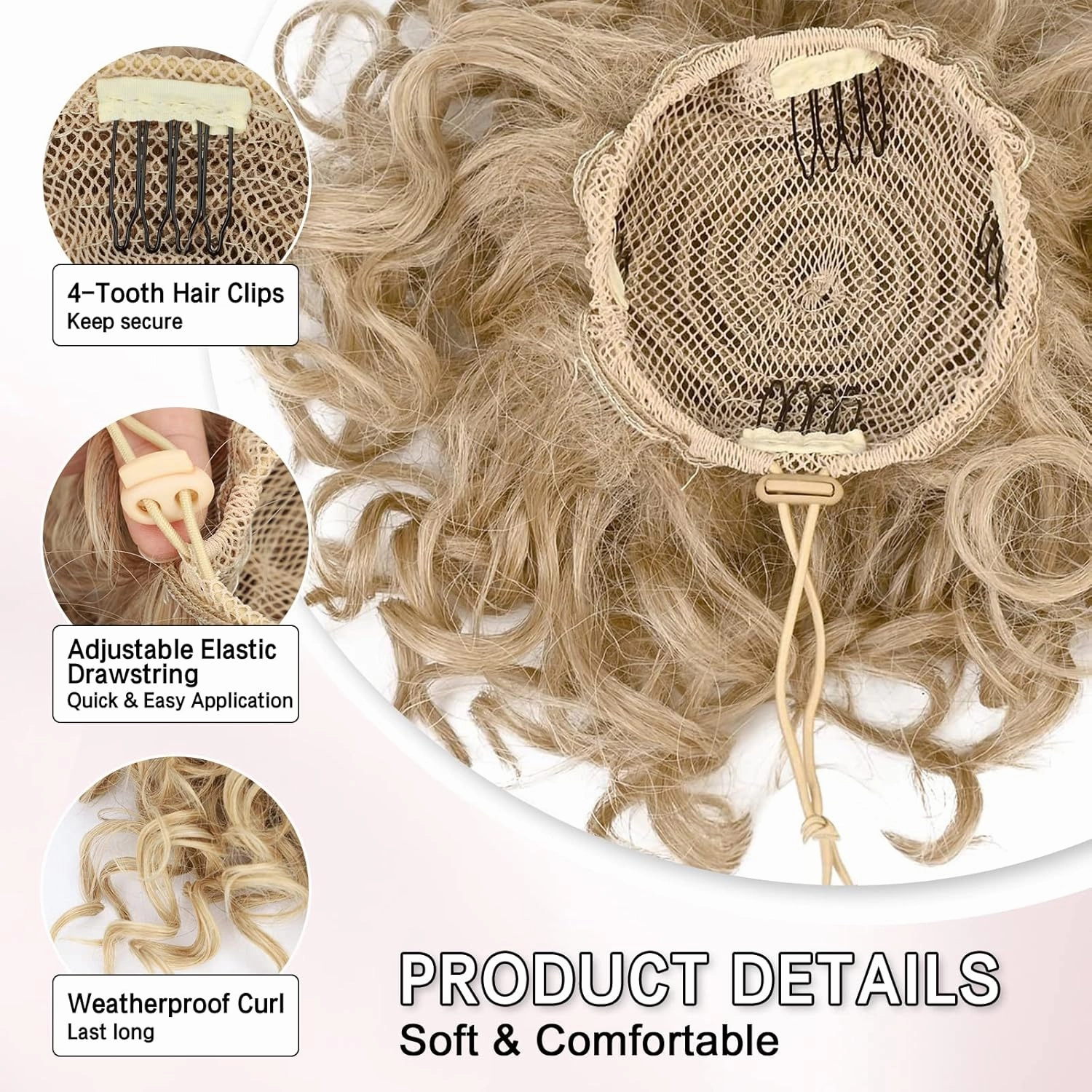 Lommel Messy Bun Hair Piece Curly Messy Buns Lightweight Fluffy Updo Hair Bun for Short Thin Hair Scrunchies Natural Soft Clip in Hair Extensions Ponytail for Women Daily Use(Champagne Blonde)