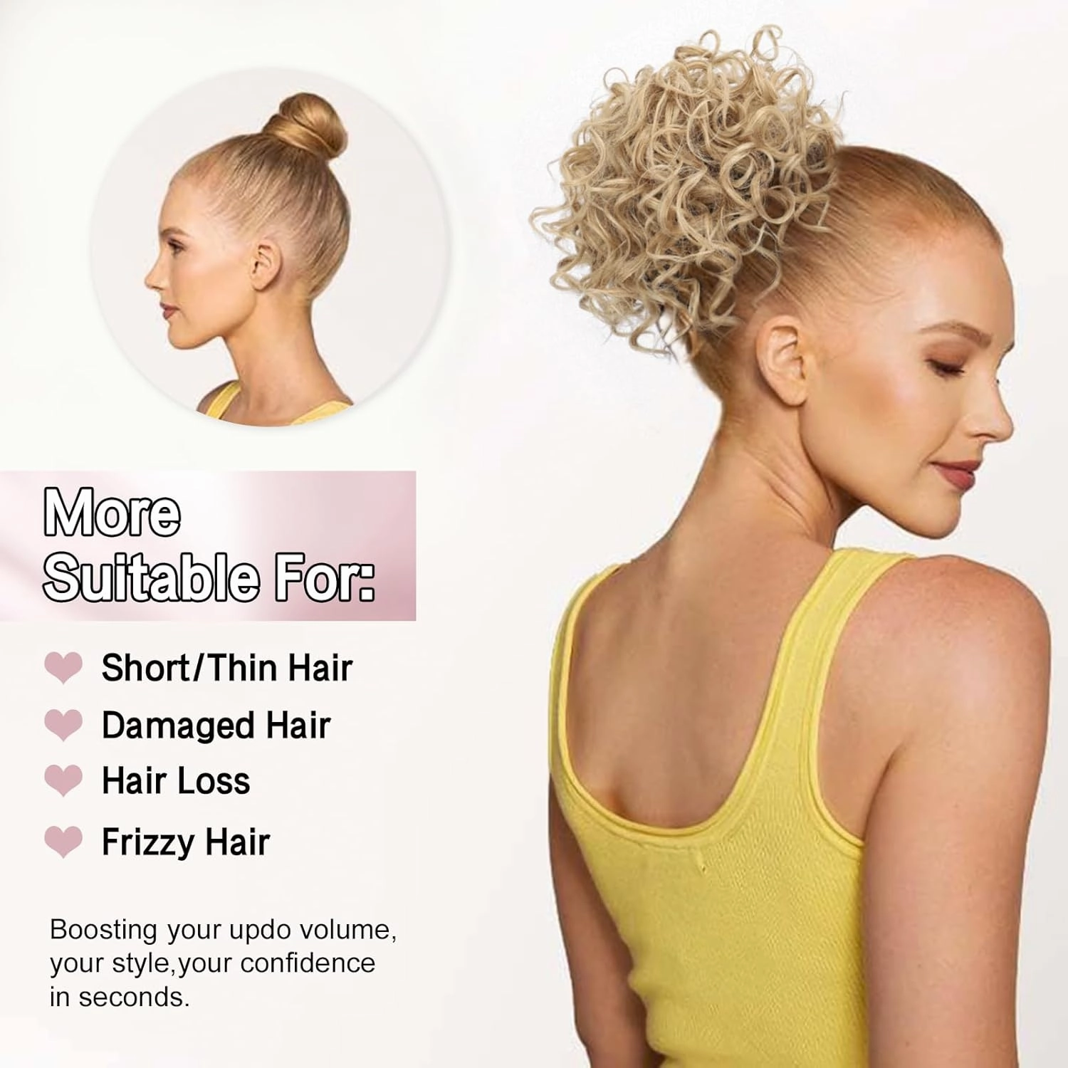 Lommel Messy Bun Hair Piece Curly Messy Buns Lightweight Fluffy Updo Hair Bun for Short Thin Hair Scrunchies Natural Soft Clip in Hair Extensions Ponytail for Women Daily Use(Champagne Blonde)