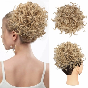 Lommel Messy Bun Hair Piece Curly Messy Buns Lightweight Fluffy Updo Hair Bun for Short Thin Hair Scrunchies Natural Soft Clip in Hair Extensions Ponytail for Women Daily Use(Champagne Blonde)