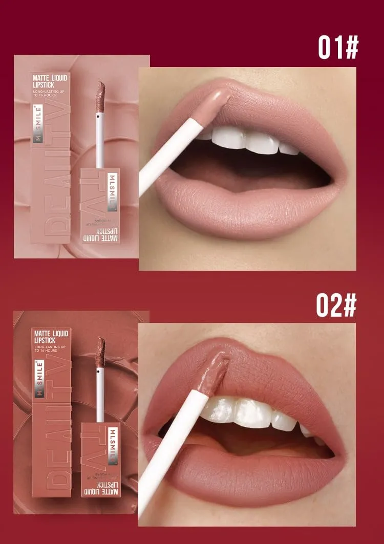 Long-Lasting Matte Liquid Lipstick Set, 3 Colors, Red and Pink Shades (package B, 3)