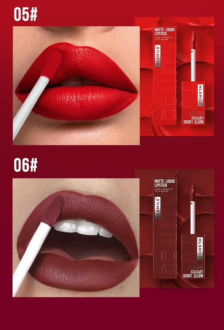 Long-Lasting Matte Liquid Lipstick Set, 3 Colors, Red and Pink Shades (package B, 3)