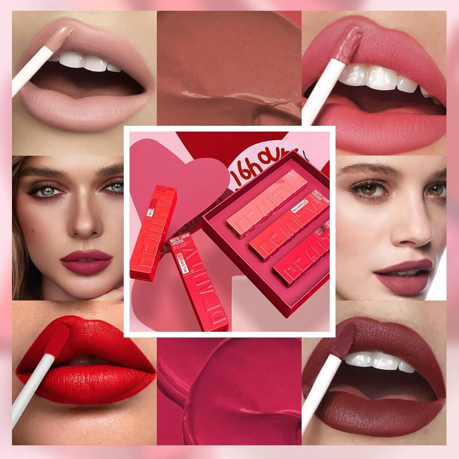 Long-Lasting Matte Liquid Lipstick Set, 3 Colors, Red and Pink Shades (package B, 3)