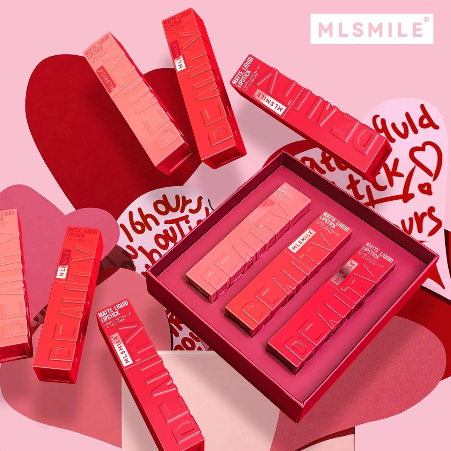 Long-Lasting Matte Liquid Lipstick Set, 3 Colors, Red and Pink Shades (package B, 3)