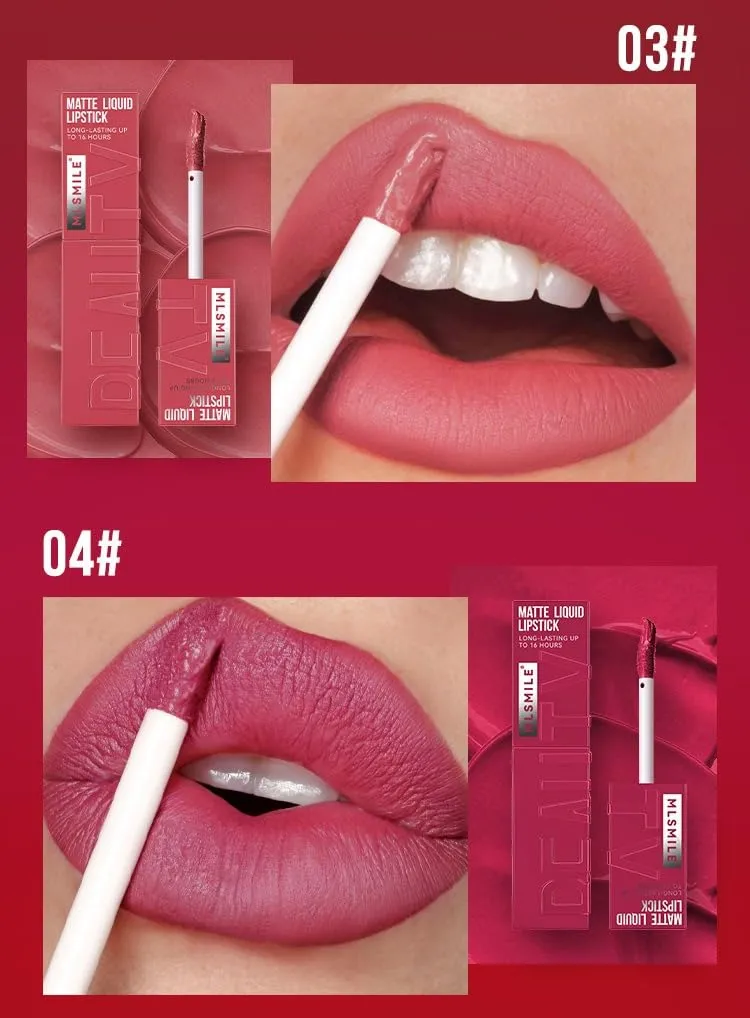 Long-Lasting Matte Liquid Lipstick Set, 3 Colors, Red and Pink Shades (package B, 3)