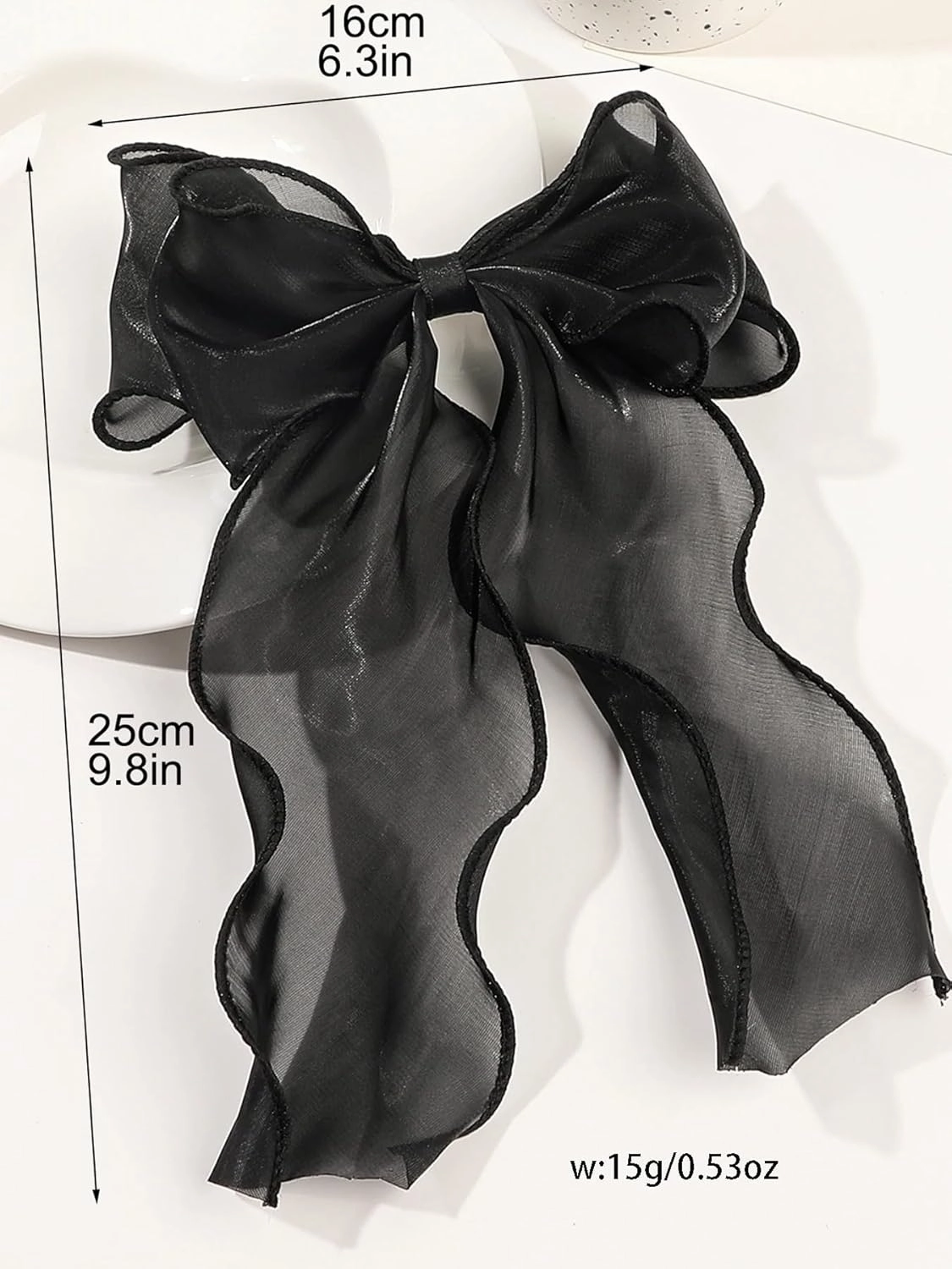 Long Ribbon Hair Bow Clip for Women – Elegant Fluttering Organza Bow Barrette, Black Rayon Hair Accessory for Ponytails, Braids, and Half-Up Styles – Cute Soft Hairpin for Daily Wear (Champagne)