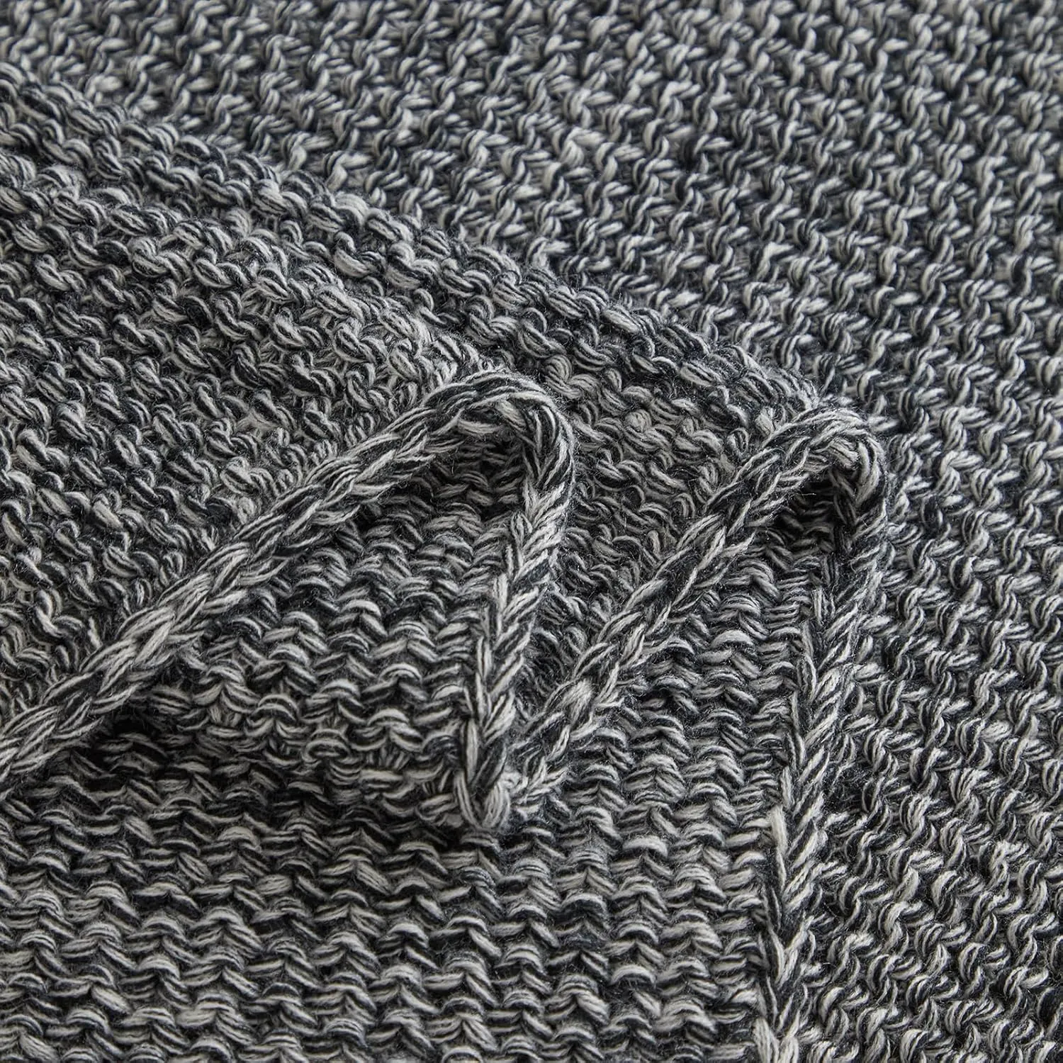 Longhui bedding Chunky Cable Knit Throw Blanket for Couch Sofa Bed Fall Lightweight Soft Cozy Throw Blanket Decorative 60"x80" Housewarming Gift (Black White) Give Laundering Bag