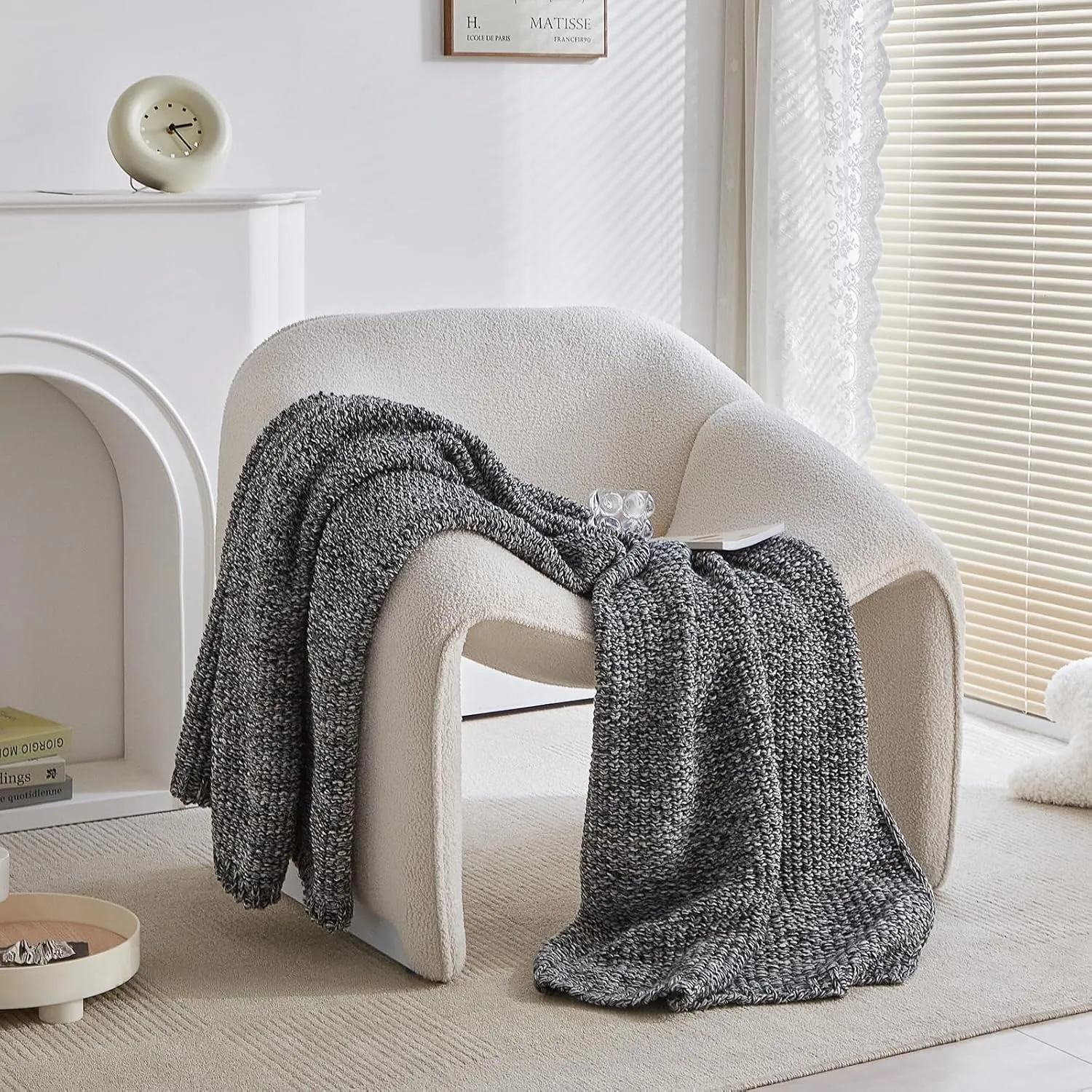 Longhui bedding Chunky Cable Knit Throw Blanket for Couch Sofa Bed Fall Lightweight Soft Cozy Throw Blanket Decorative 60"x80" Housewarming Gift (Black White) Give Laundering Bag