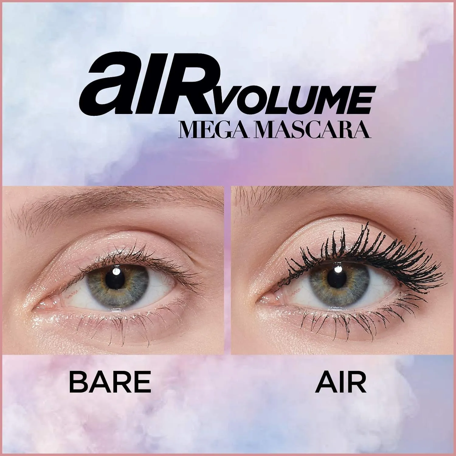 L’Oréal Paris Makeup Air Volume Mega Mascara, Lightweight & Long-lasting Volumizing Mascara for Voluminous Eyelashes, Washable Black Brown, 0.3 Fl Oz