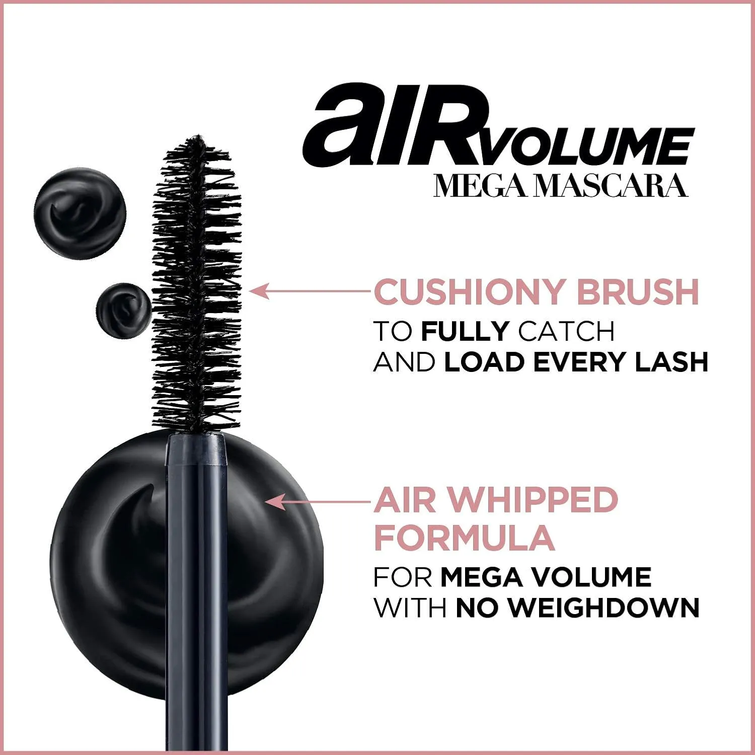 L’Oréal Paris Makeup Air Volume Mega Mascara, Lightweight & Long-lasting Volumizing Mascara for Voluminous Eyelashes, Washable Black Brown, 0.3 Fl Oz