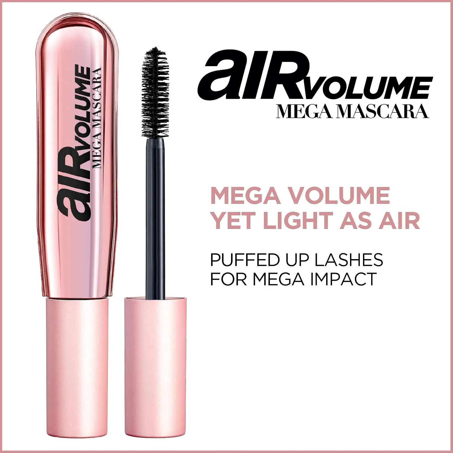 L’Oréal Paris Makeup Air Volume Mega Mascara, Lightweight & Long-lasting Volumizing Mascara for Voluminous Eyelashes, Washable Black Brown, 0.3 Fl Oz