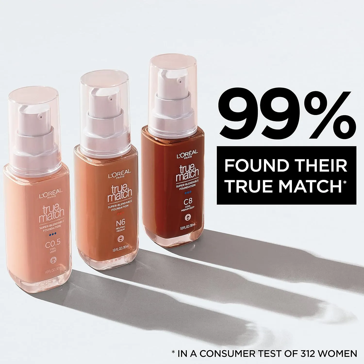 L’Oréal Paris True Match Super-Blendable Foundation, Medium Coverage Liquid Foundation Makeup with SPF 17, W10.5, Deep, 1 Fl Oz (Pack of 3)