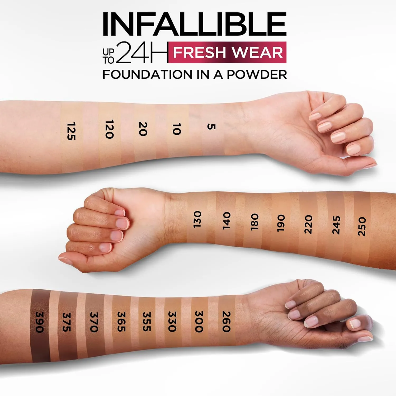 L'Oreal Paris Makeup Infallible Fresh Wear Foundation in a Powder, Up to 24H Wear, Waterproof, Beige Sand, 0.31 oz.
