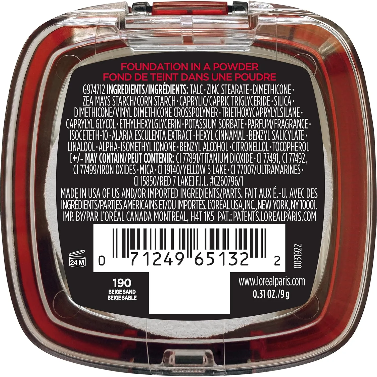 L'Oreal Paris Makeup Infallible Fresh Wear Foundation in a Powder, Up to 24H Wear, Waterproof, Beige Sand, 0.31 oz.