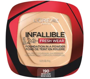 L'Oreal Paris Makeup Infallible Fresh Wear Foundation in a Powder, Up to 24H Wear, Waterproof, Beige Sand, 0.31 oz.