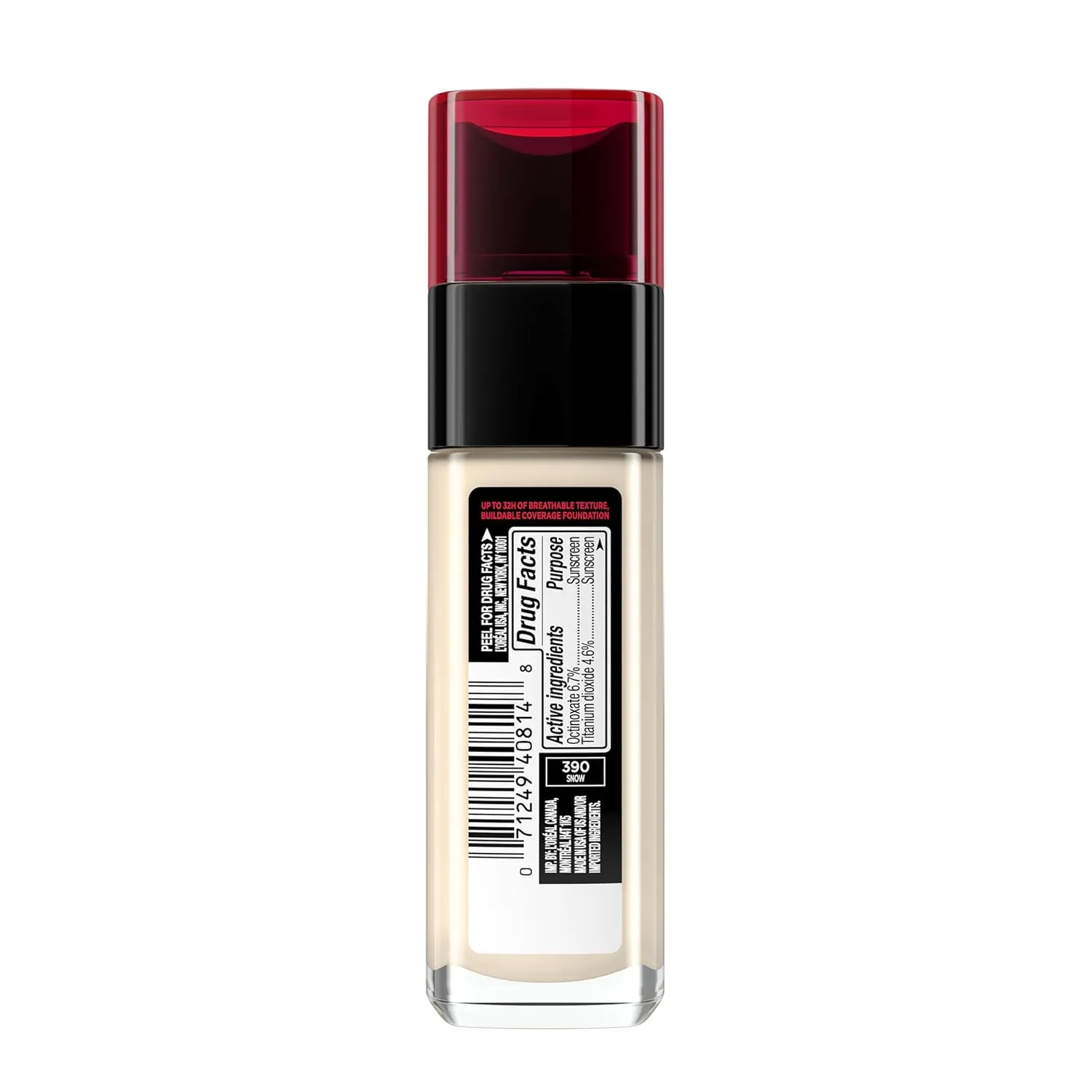 L'Oreal Paris Makeup Infallible Up to 32 Hour Fresh Wear Lightweight Foundation, 390 Snow, 1 Fl Oz, Packaging May Vary