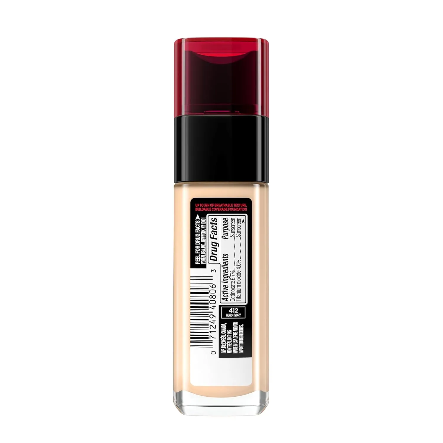 L'Oreal Paris Makeup Infallible Up to 32 Hour Fresh Wear Lightweight Foundation, 412 Warm Ivory, 1 Fl Oz, Packaging May Vary