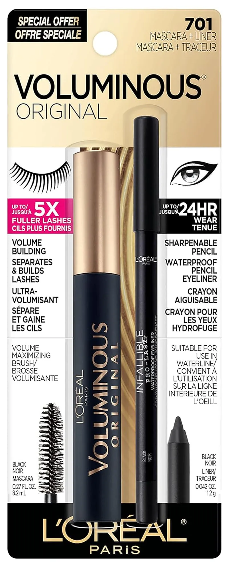 L’Oreal Paris Makeup Voluminous Original Volume Building Mascara, Carbon Black, 0.26 Fl Oz