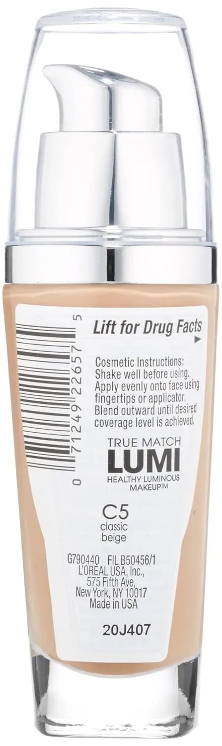 L'Oreal Paris True Match Lumi Healthy Luminous Makeup, C5 Classic Beige, 1 fl; oz.