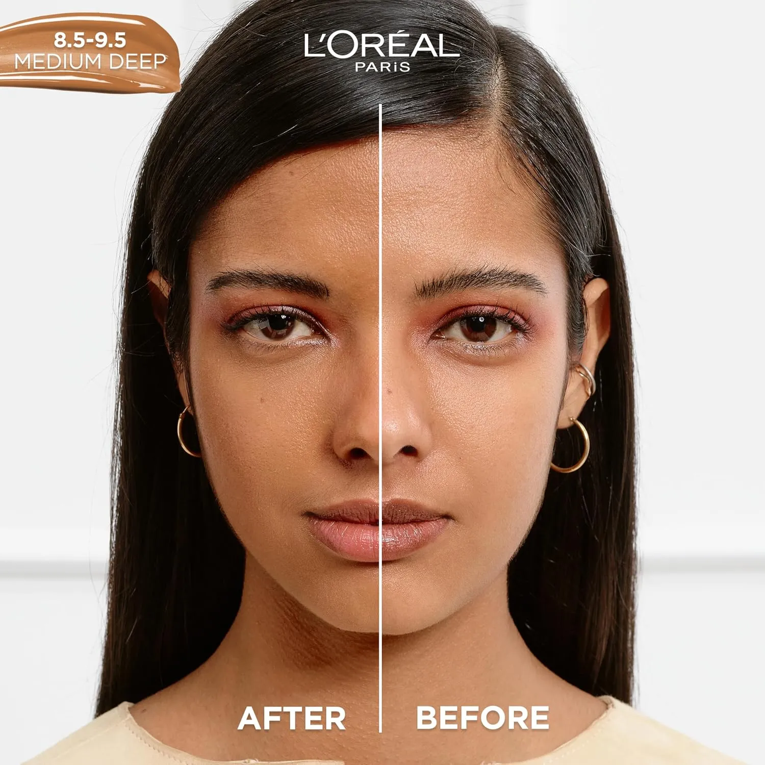 L'Oreal Paris True Match Nude Hyaluronic Tinted Serum Foundation with 1% Hyaluronic acid, Medium Deep 8.5-9.5, 1 fl. oz.
