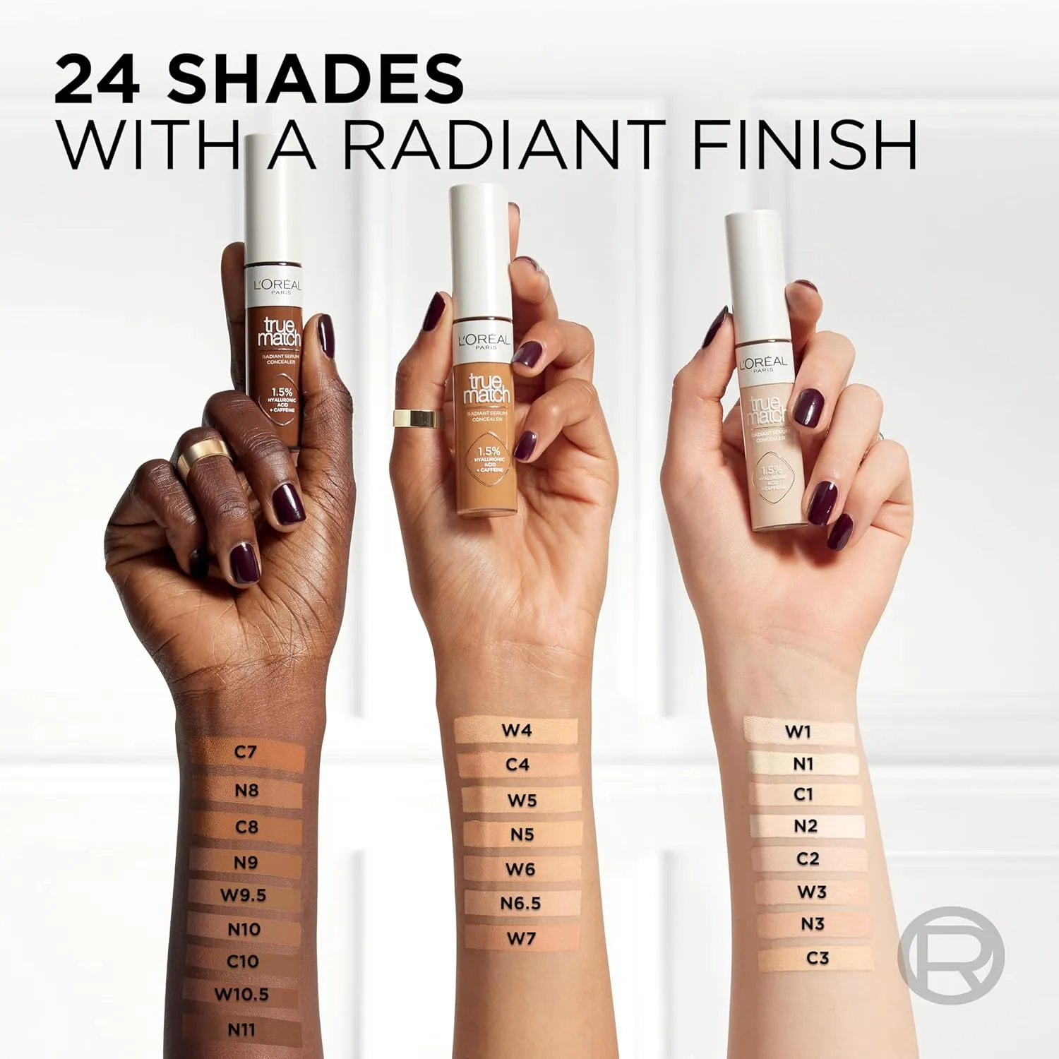 L'Oreal Paris True Match Radiant Serum Concealer, Brightening Under Eye Concealer Make Up with 1.5% Hyaluronic Acid and Caffeine, N1, 0.33 Oz