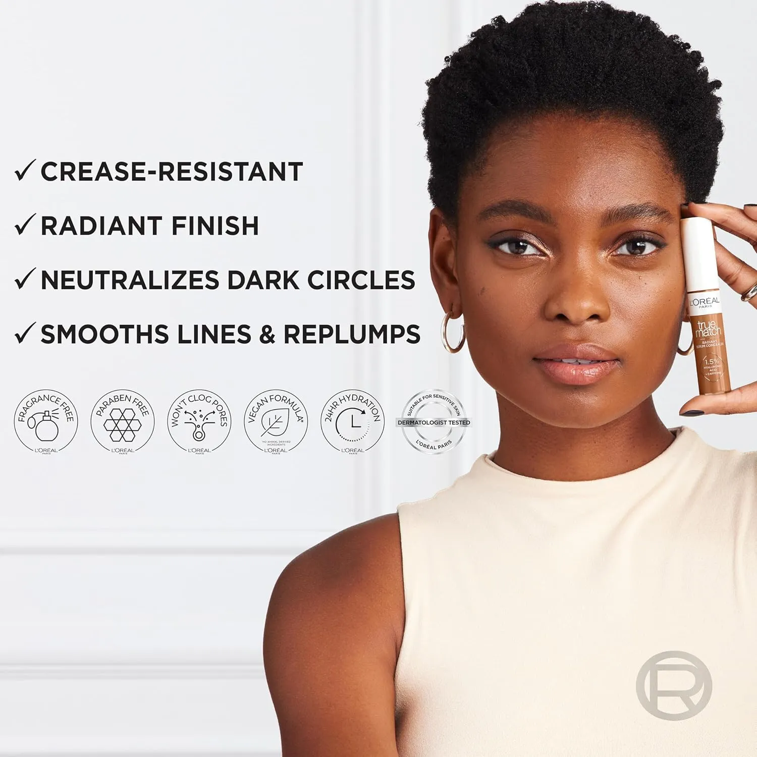 L'Oreal Paris True Match Radiant Serum Concealer, Brightening Under Eye Concealer Make Up with 1.5% Hyaluronic Acid and Caffeine, N1, 0.33 Oz