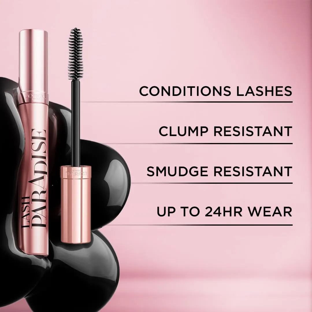 L'Oreal Paris Voluminous Makeup Lash Paradise Mascara, Voluptuous Volume, Intense Length, Feathery Soft Full Lashes, No Flaking, No Smudging, No Clumping, Mystic Black, 0.25 Fl Oz (Pack of 2)
