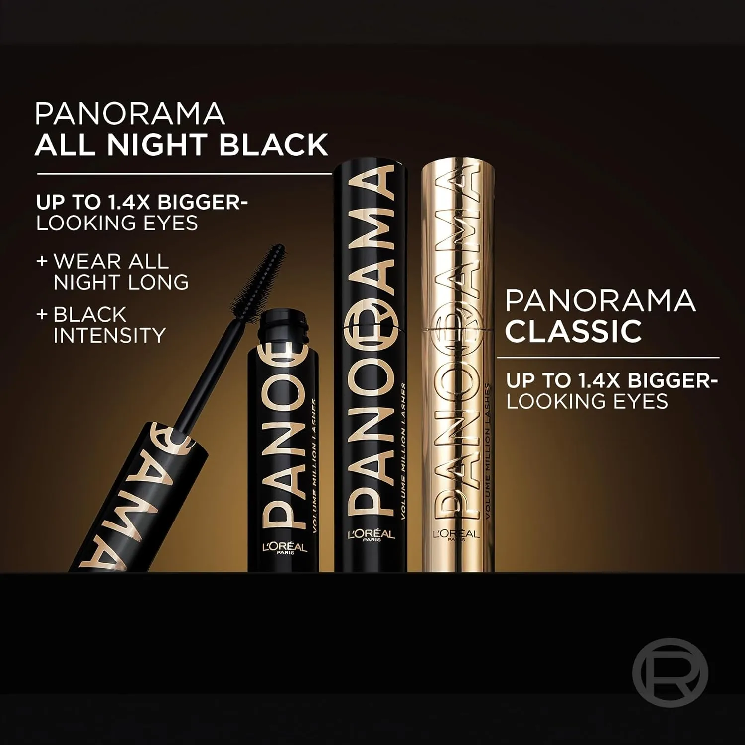 L'Oreal Paris Voluminous Panorama Mascara, Volumizing and Lengthening Formula, Longwear, Smudge-Resistant and Washable, All Night Black Mascara, 0.33 Fl Oz
