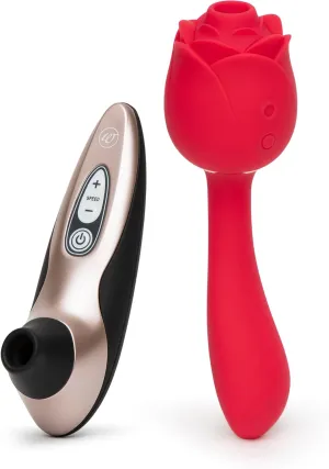 Lovehoney Floral Fantasy Dual Stimulation Rose Toy Pleasure Air Clitoris Sucker & G Spot Vibrator and Womanizer Pro40 Rose Gold Pleasure Air Clitoris Sucker - Female Sex Toys Bundle