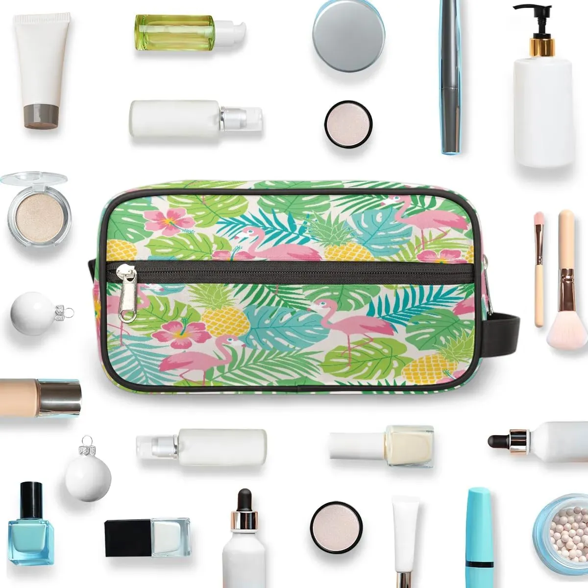 Lovely Flamingos Travel Toiletry Bag for Women Men Small Cosmetic Makeup Organizer Water Resistant Shaving Bag Portable Make Up Bag Storage Bags with Handle