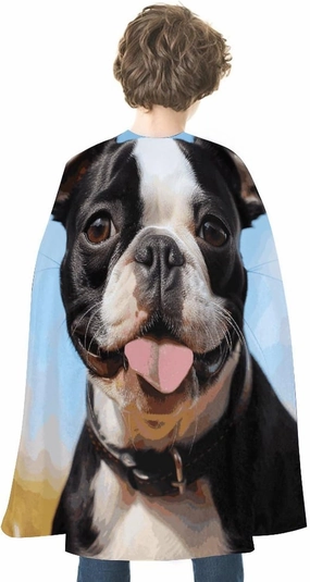 Lovely Boston Terrier Halloween Cloak Unisex Halloween Cape Vampire Witch Cape for Halloween Cosplay Costume Robe