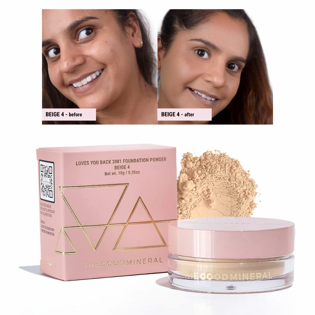 Loves-You-Back 3in1 Mineral Powder Foundation (BEIGE 4) | Designed for acne-prone, sensitive skin | Smooths skin and covers dark circles with Natural Coverage | Vegan   Cruelty Free