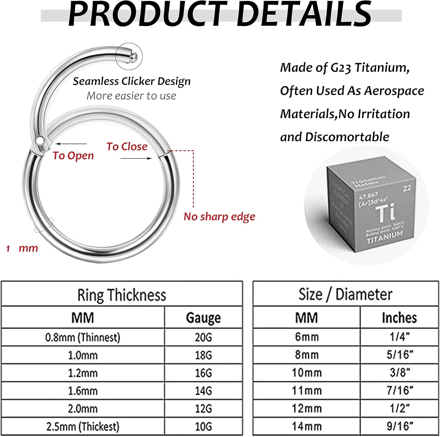 LOYALLOOK 8Pcs G23 Titanium Hinged Clicker Segment Nose Rings Hoop Septum Nose Lip Ring Hoop for Women Men Helix Cartilage Daith Tragus Sleeper Earrings Body Piercing Improved 16G