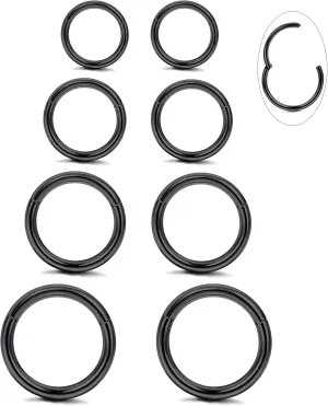 LOYALLOOK 8Pcs G23 Titanium Hinged Clicker Segment Nose Rings Hoop Septum Nose Lip Ring Hoop for Women Men Helix Cartilage Daith Tragus Sleeper Earrings Body Piercing Improved 16G