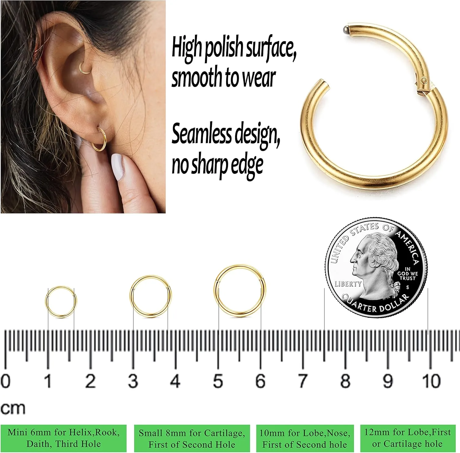LOYALLOOK 8Pcs G23 Titanium Hinged Clicker Segment Nose Rings Hoop Septum Nose Lip Ring Hoop for Women Men Helix Cartilage Daith Tragus Sleeper Earrings Body Piercing Improved 16G