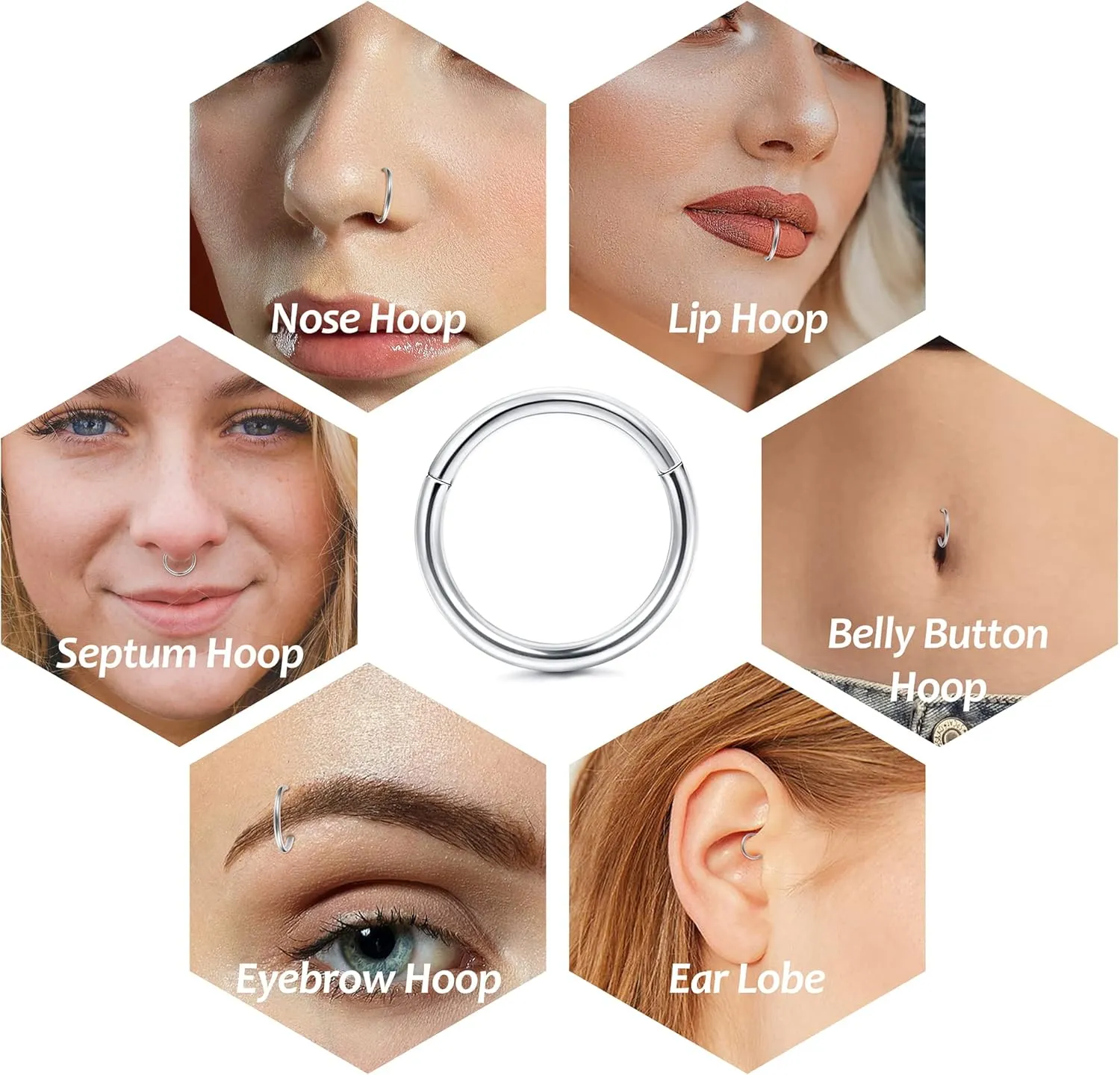 LOYALLOOK 8Pcs G23 Titanium Hinged Clicker Segment Nose Rings Hoop Septum Nose Lip Ring Hoop for Women Men Helix Cartilage Daith Tragus Sleeper Earrings Body Piercing Improved 16G