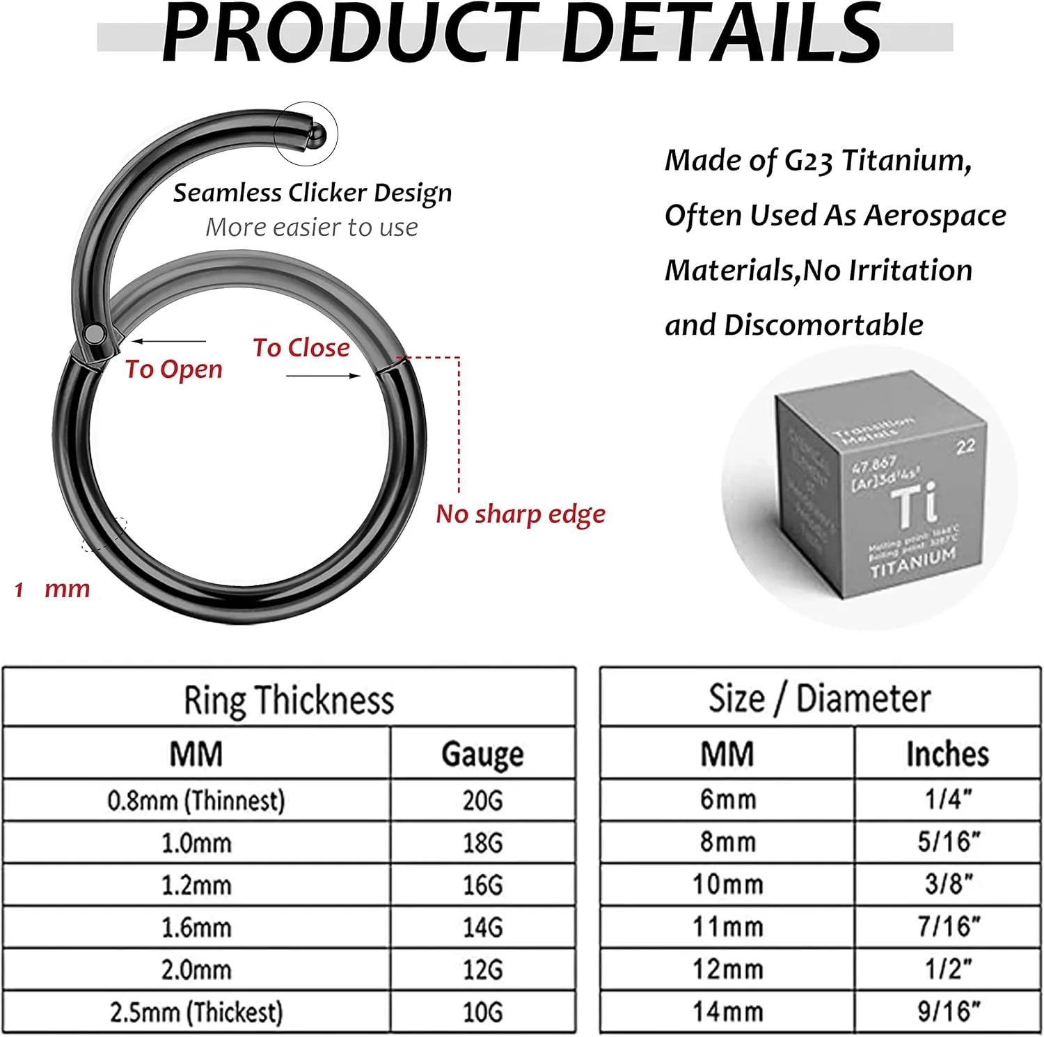 LOYALLOOK 8Pcs G23 Titanium Hinged Clicker Segment Nose Rings Hoop Septum Nose Lip Ring Hoop for Women Men Helix Cartilage Daith Tragus Sleeper Earrings Body Piercing Improved 16G