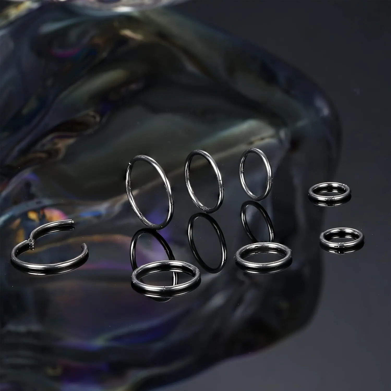 LOYALLOOK 8Pcs G23 Titanium Hinged Clicker Segment Nose Rings Hoop Septum Nose Lip Ring Hoop for Women Men Helix Cartilage Daith Tragus Sleeper Earrings Body Piercing Improved 16G