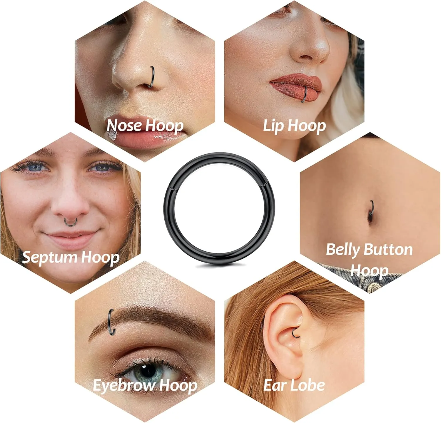LOYALLOOK 8Pcs G23 Titanium Hinged Clicker Segment Nose Rings Hoop Septum Nose Lip Ring Hoop for Women Men Helix Cartilage Daith Tragus Sleeper Earrings Body Piercing Improved 16G