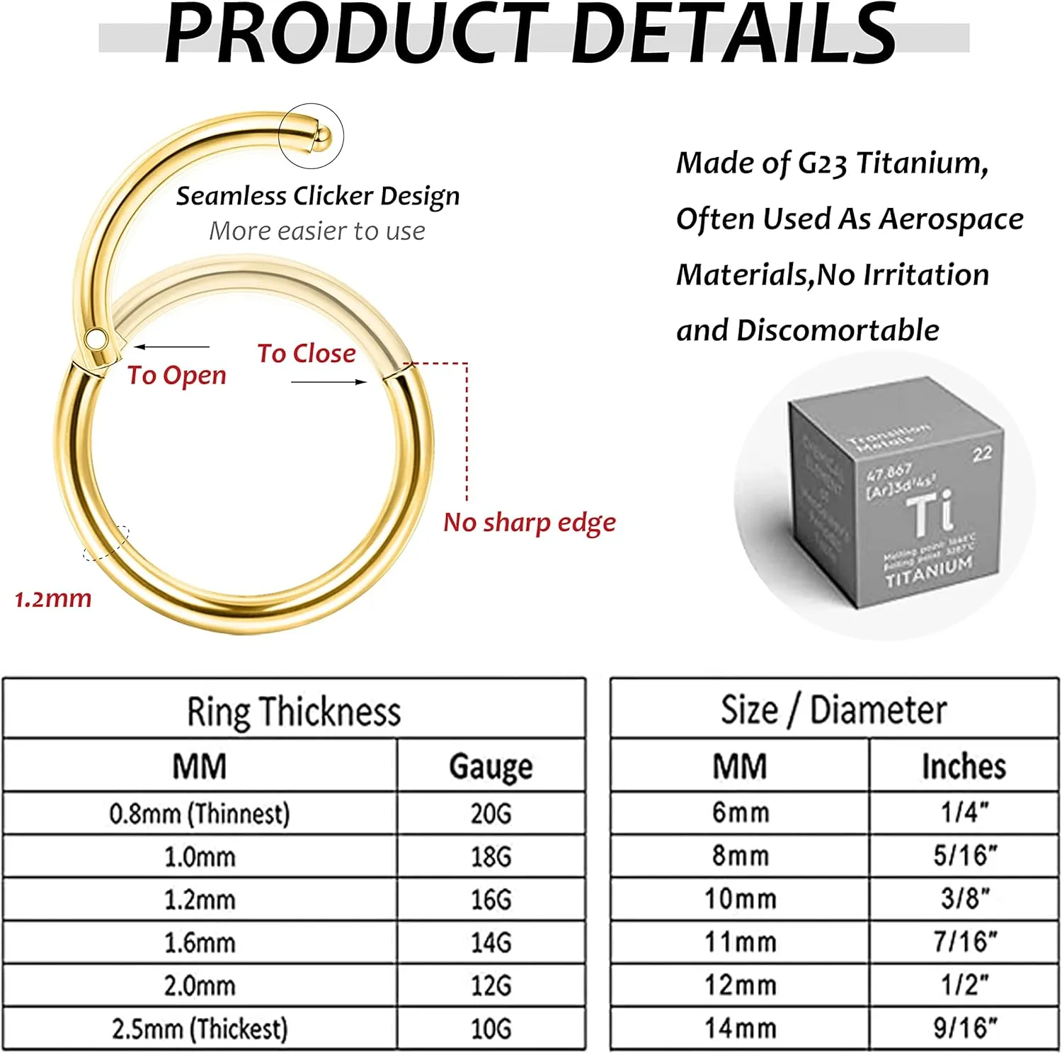 LOYALLOOK 8Pcs G23 Titanium Hinged Clicker Segment Nose Rings Hoop Septum Nose Lip Ring Hoop for Women Men Helix Cartilage Daith Tragus Sleeper Earrings Body Piercing Improved 16G