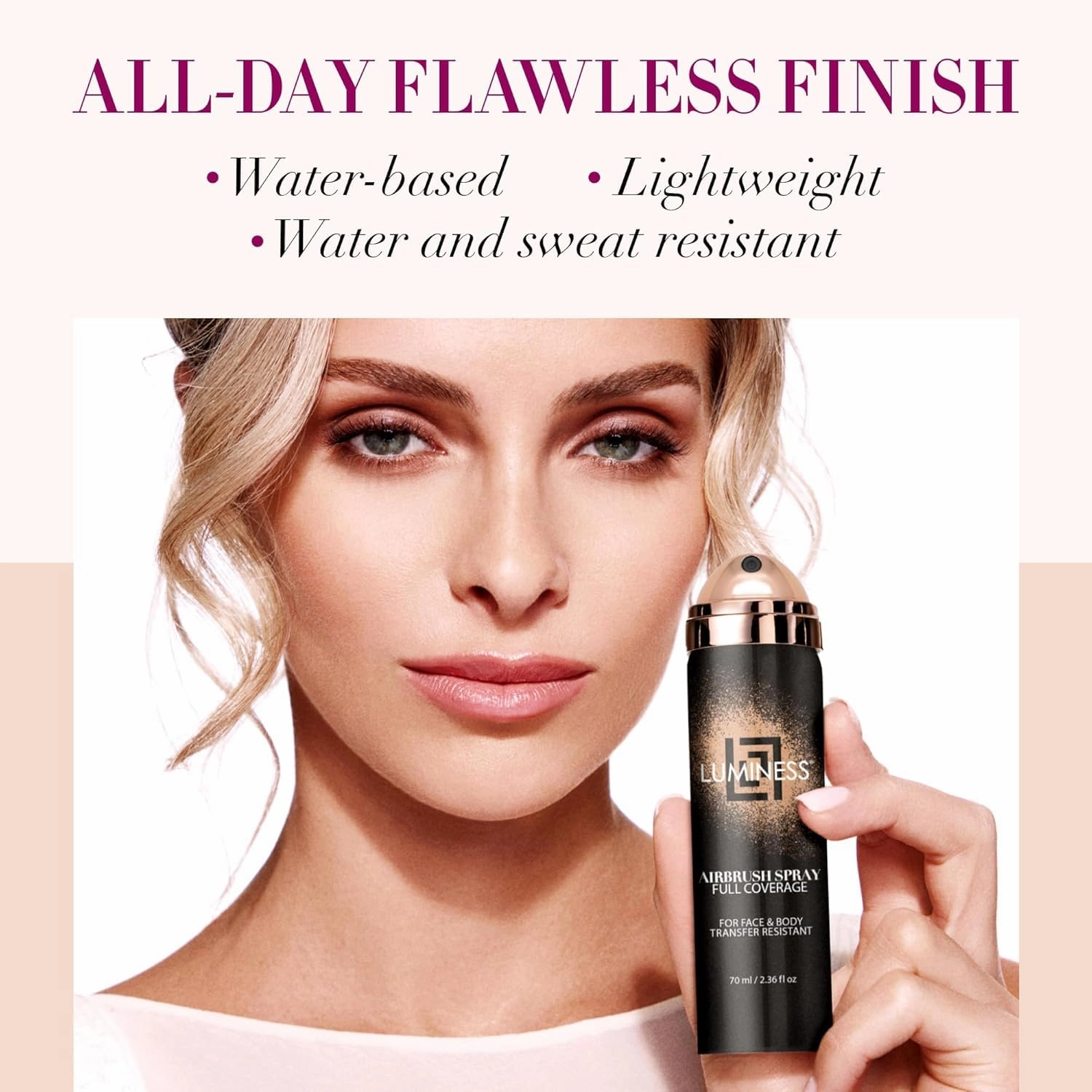 LUMINESS Spray Airbrush Foundation Makeup, Shade 010 - Lightweight, Full Coverage Foundation for Face, Neck & Body - Water-Based Concealer for Seamless Blending, Natural-Looking Finish, 2.36 fl oz