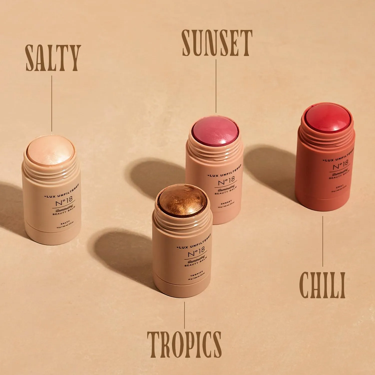   Lux Unfiltered N°18 Illuminating Beauty Balm - Cream Blush Stick with Mango Butter - Buildable and Blendable Shimmer Blush Makeup Stick - Vegan & Cruelty Free - Sunset (A Sheer Sun Kissed Glow)