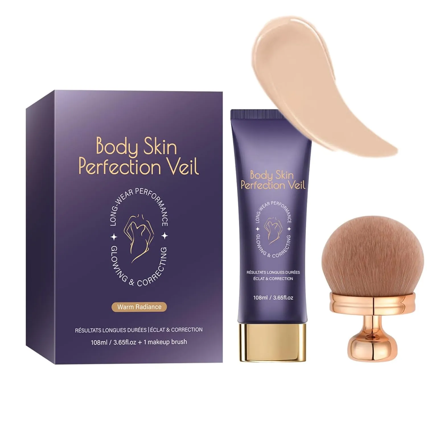 Luxury Body Coverage Perfector Waterproof Full Coverage, Hydrating Concealer Cream with Makeup Brush, Tattoo Cover Up Makeup for All Skin Tones, Long-Lasting Complexion Perfector (Warm Radiance)