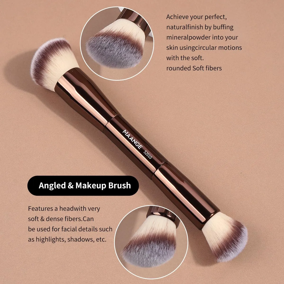 MAANGE 10 Pcs Makeup Brush Set Double-ended Kabuki Brush Travel Makeup Brushes for Foundation Powder Concealers Eye Shadows Makeup Tools Set with LED Light Mirror (Coffee Brown)